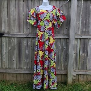 Custom Maxi Dress Bold Colorful with Ruffles Red, Green, Yellow, Navy Bl…